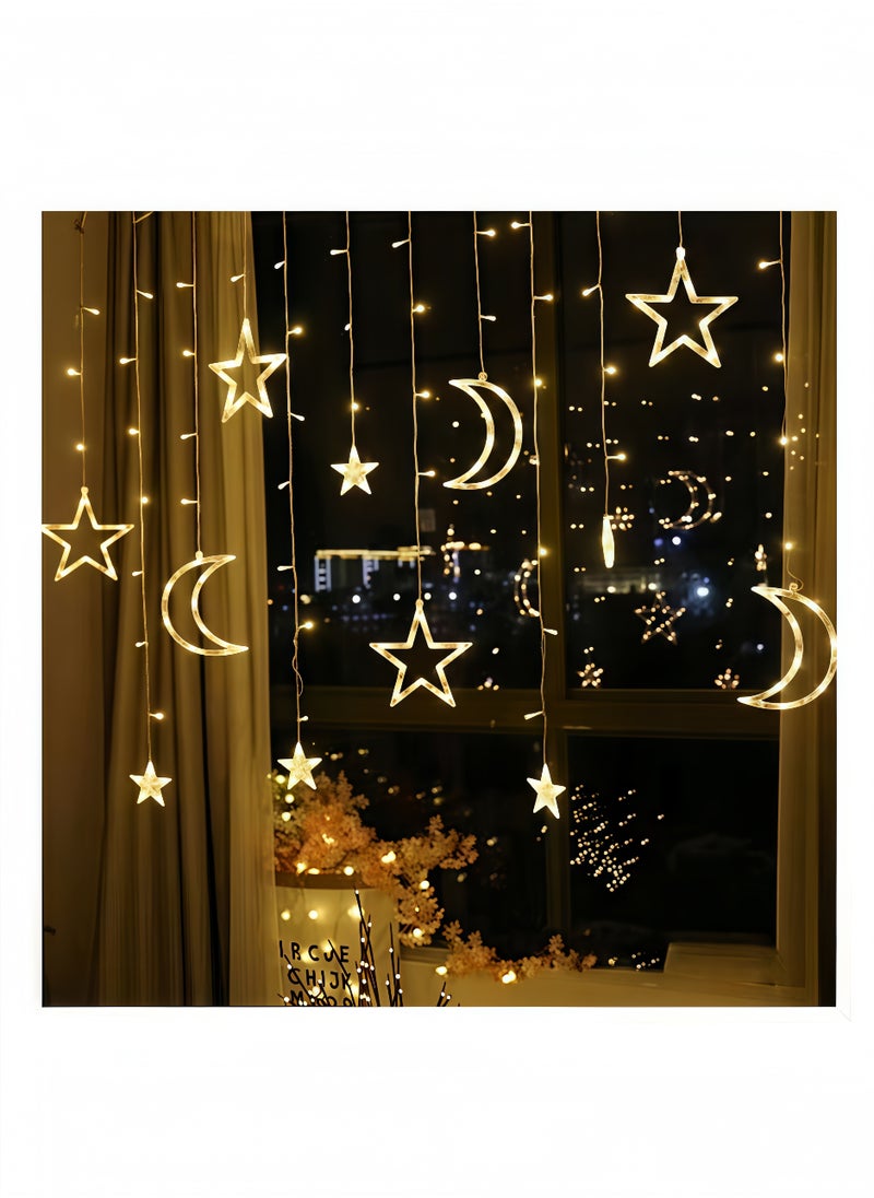 fantasize Star and Moon Curtain Ramadan Lights, 2.5M LED String Lights with 8 Flash Modes, Eid Decorative Lights for Bedroom and Window Decor  - Image 1
