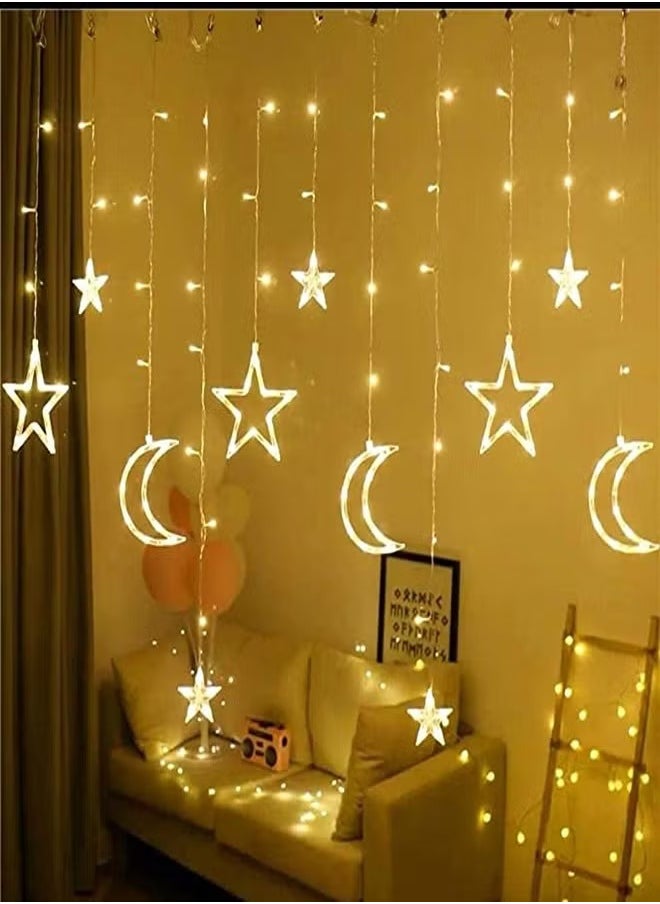 fantasize Star and Moon Curtain Ramadan Lights, 2.5M LED String Lights with 8 Flash Modes, Eid Decorative Lights for Bedroom and Window Decor  - Image 3