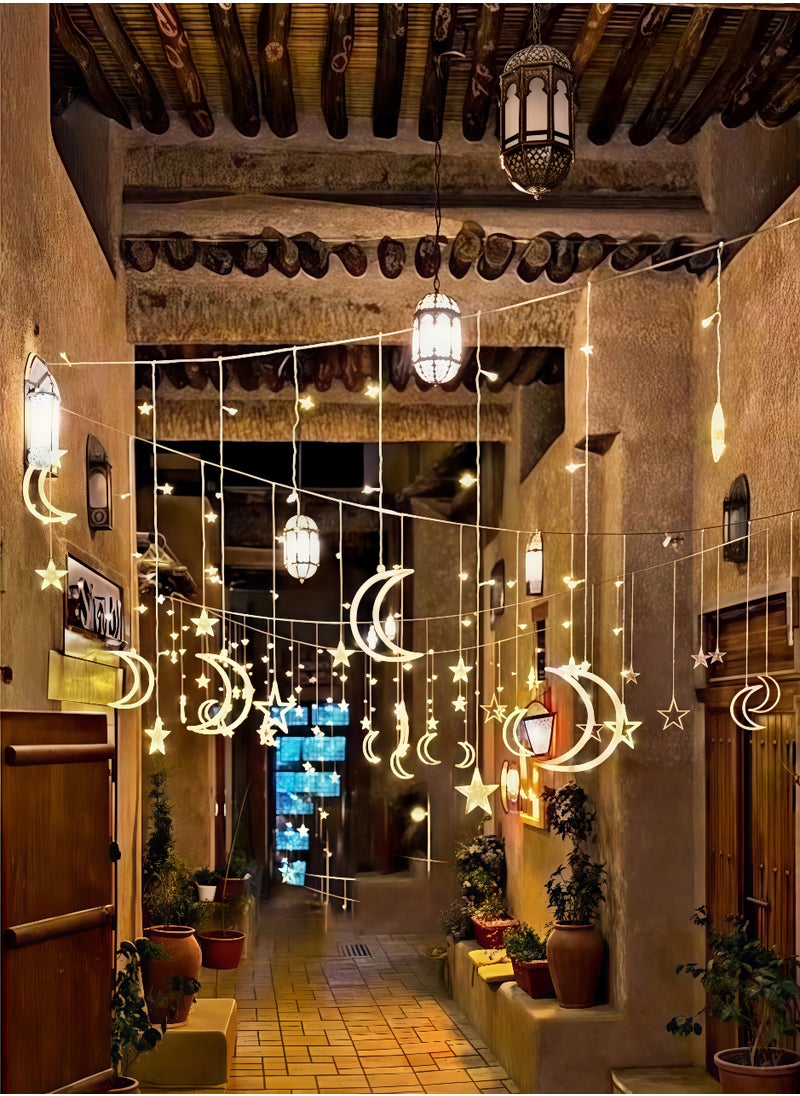 fantasize Star and Moon Curtain Ramadan Lights, 2.5M LED String Lights with 8 Flash Modes, Eid Decorative Lights for Bedroom and Window Decor  - Image 2