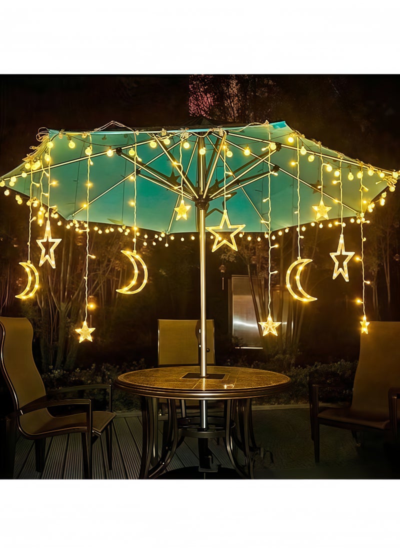 fantasize - Star and Moon Curtain Ramadan Lights, 2.5M LED String Lights with 8 Flash Modes, Eid Decorative Lights for Bedroom and Window Decor - Image 1