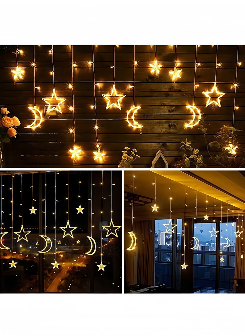 fantasize - Star and Moon Curtain Ramadan Lights, 2.5M LED String Lights with 8 Flash Modes, Eid Decorative Lights for Bedroom and Window Decor - Image 1
