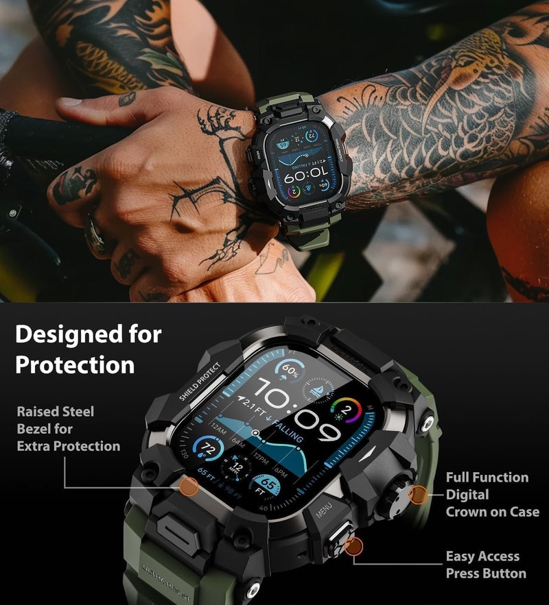 ULTIMAL Rugged Case with Band for Apple Watch 49mm,Compatible with Apple Watch Ultra 3/2/1, Military Grade Shockproof Bumper Cover for iWatch Tactical Band Men (Army Green, 49mm) - Image 3
