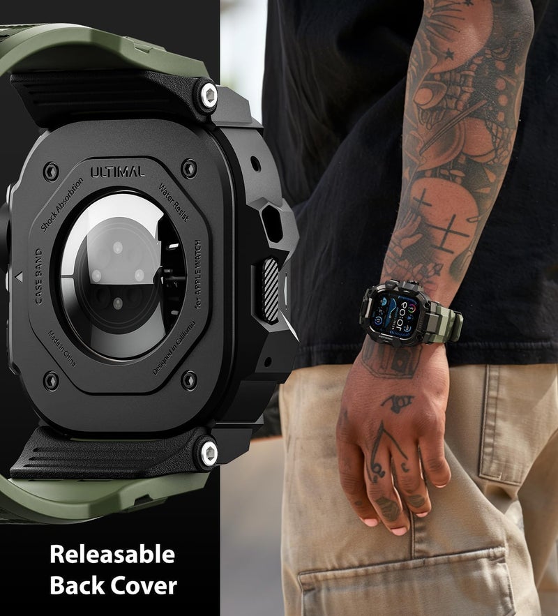 ULTIMAL Rugged Case with Band for Apple Watch 49mm,Compatible with Apple Watch Ultra 3/2/1, Military Grade Shockproof Bumper Cover for iWatch Tactical Band Men (Army Green, 49mm) - Image 4