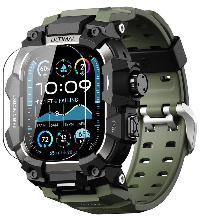 ULTIMAL Rugged Case with Band for Apple Watch 49mm,Compatible with Apple Watch Ultra 3/2/1, Military Grade Shockproof Bumper Cover for iWatch Tactical Band Men (Army Green, 49mm) - Image 1