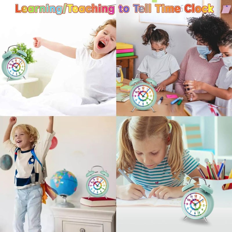 Peakeep Loud Analog Alarm Clock for Kids Learning Telling Time Teaching, 4.5" Twin Bell Alarm Clock Battery Operated for Heavy Sleepers Teenagers Kids(Aqua) - Image 4