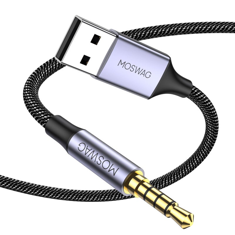 MOSWAG USB to 35mm TRRS Audio Jack Adapter with Microphone USB Male to 35mm AUX Stereo Audio Cable Nylon Braided AUX Converter for PC Laptop Windows HeadphonesNo Charging Support - Image 2