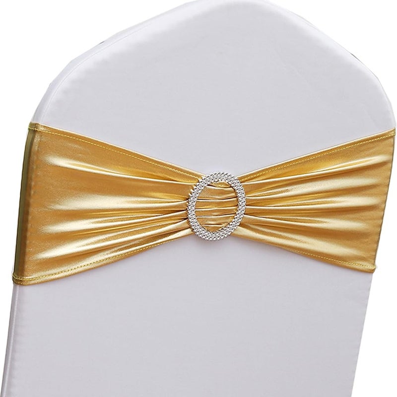Gankar 100 pcs Spandex Metallic Gold Chair Sashes for Wedding Reception  Stretch Chair Bands Bows for Party Banquet Theme Event Decorations (100 pieces  Metallic Gold) - Image 1