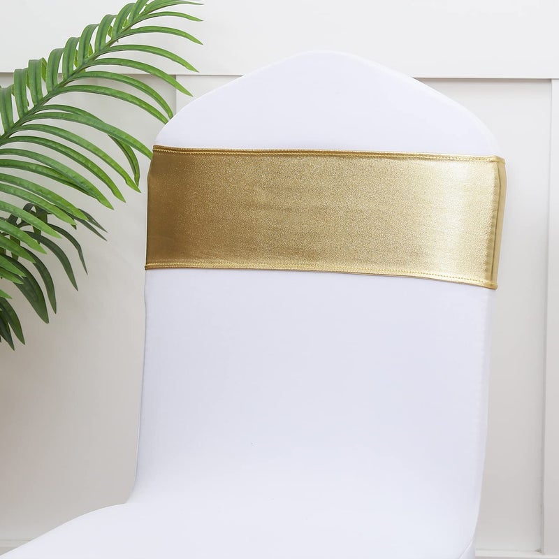 Gankar 100 pcs Spandex Metallic Gold Chair Sashes for Wedding Reception  Stretch Chair Bands Bows for Party Banquet Theme Event Decorations (100 pieces  Metallic Gold) - Image 3