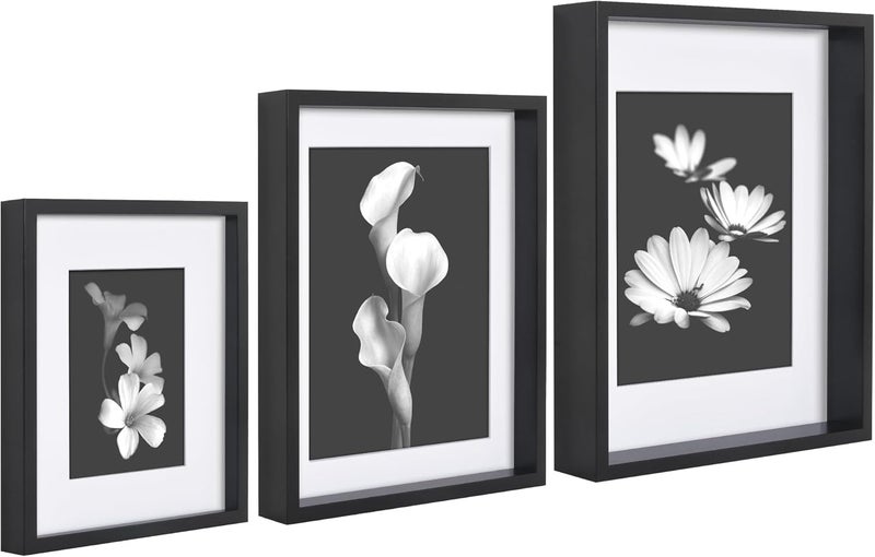 Americanflat Set of 3 Picture Frames - Includes 8x10, 10x12, 11x14 Frames - Use as 5x7 and 8x10 Frames with Mat - Black Frames with Deep Molding and Shatter-Resistant Glass for Tabletop or Wall - Image 1