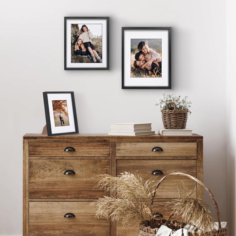Americanflat Set of 3 Picture Frames - Includes 8x10, 10x12, 11x14 Frames - Use as 5x7 and 8x10 Frames with Mat - Black Frames with Deep Molding and Shatter-Resistant Glass for Tabletop or Wall - Image 4