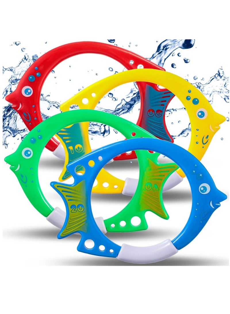 Y&D Pool Diving Toys, Kids Swimming Toys Plastic Fish Shaped Rings Easy Retrieval Sinking Colorful Rings, Training Practice Accessories (4 Pack) - Image 1