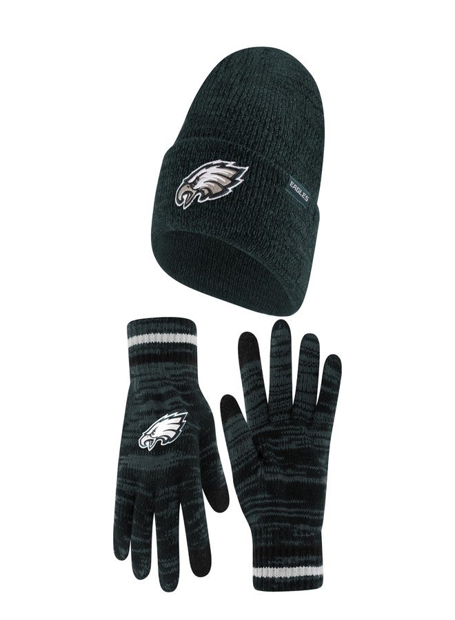 Ultra Game NFL Official Adults Unisex Super Soft Marl Knit Winter Beanie Knit Hat with Extra Warm Touch Screen Gloves, Philadelphia Eagles, Team Color, 1SIZE - Image 1