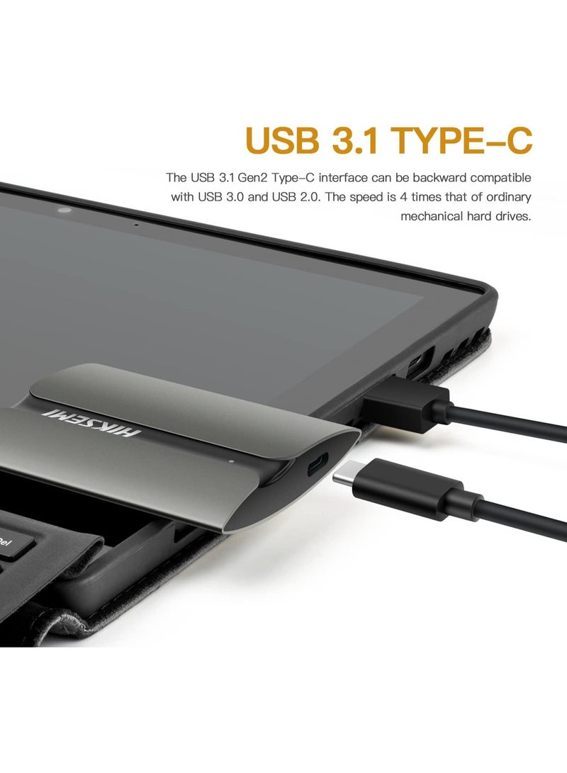 HIKSEMI قرص صلب خارجي HIKSEMI SSD سعة 512 جيجابايت، محمول صغير USB 3.1 نوع-C، سرعة قراءة تصل إلى 560 ميجابايت/ثانية، متوافق مع الهاتف الأندرويد/الكمبيوتر اللوحي الأندرويد/الكمبيوتر الشخصي/اللاب توب (رمادي)-T300S - Image 1
