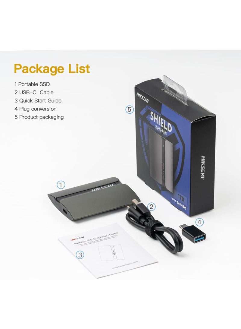 HIKSEMI قرص صلب خارجي HIKSEMI SSD سعة 512 جيجابايت، محمول صغير USB 3.1 نوع-C، سرعة قراءة تصل إلى 560 ميجابايت/ثانية، متوافق مع الهاتف الأندرويد/الكمبيوتر اللوحي الأندرويد/الكمبيوتر الشخصي/اللاب توب (رمادي)-T300S - Image 2