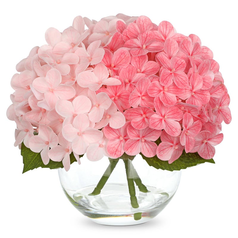 DILATATA Ture Touch Artificial Hydrangea Flowers Arrangement in Glass Vase with Faux Water Real Touch Soft Petals Pink Mixed Color Fake Flower Centerpiece for Dining Table Wedding Party Farmhouse Home Decor - Image 2