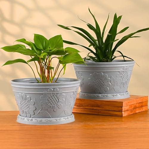 Eha Earth Friendly Nile Planter 9.5 inch Planters for Home Decor| Bamboo Based Plant Pot | Pack of 2 | UV Protected Pot for Plant | Flower Pot for Living Room, for Outdoor and Indoor | Azure - Image 1