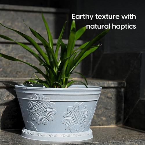 Eha Earth Friendly Nile Planter 9.5 inch Planters for Home Decor| Bamboo Based Plant Pot | Pack of 2 | UV Protected Pot for Plant | Flower Pot for Living Room, for Outdoor and Indoor | Azure - Image 4