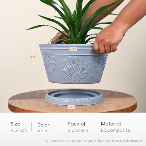 Eha Earth Friendly Nile Planter 9.5 inch Planters for Home Decor| Bamboo Based Plant Pot | Pack of 2 | UV Protected Pot for Plant | Flower Pot for Living Room, for Outdoor and Indoor | Azure - Image 2