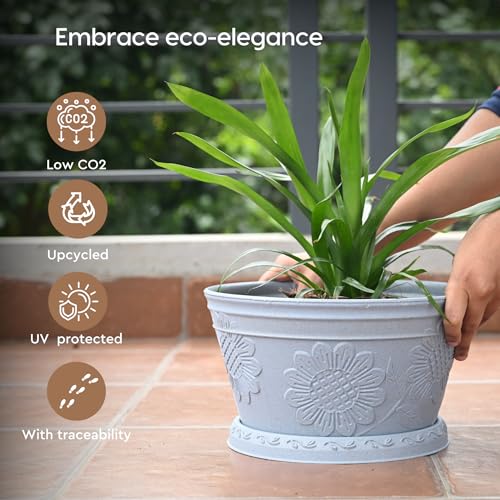 Eha Earth Friendly Nile Planter 9.5 inch Planters for Home Decor| Bamboo Based Plant Pot | Pack of 2 | UV Protected Pot for Plant | Flower Pot for Living Room, for Outdoor and Indoor | Azure - Image 3