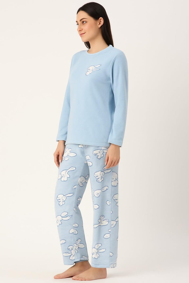 CAMEY Womens Winter Full Sleeve Top and Pajama Pants Regular Fit Night Suit Round Neck Top and Pyjama Set Ladies Night Dress (Sky Blue, S) - Image 3