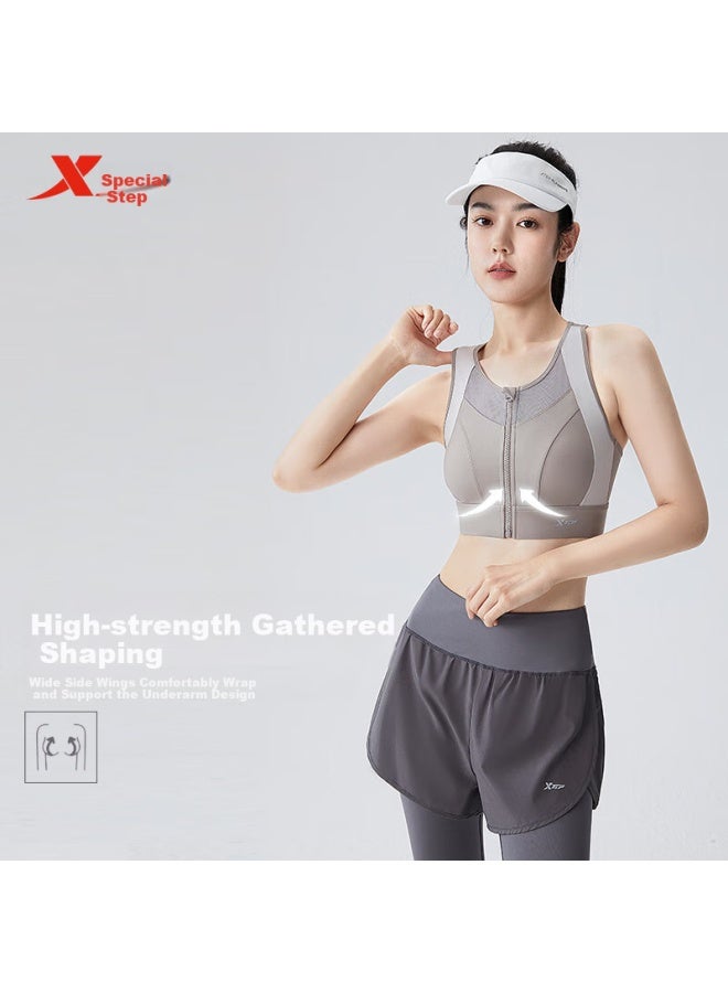 XTEP Xtep Women's Sports Bra With Front Zipper Shockproof High Strength Outerwear Bra Chest Binder Running Yoga Fitness Vest  - Image 2