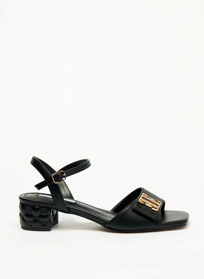 ايل Women's Solid Sandals with Buckle Closure and Block Heels