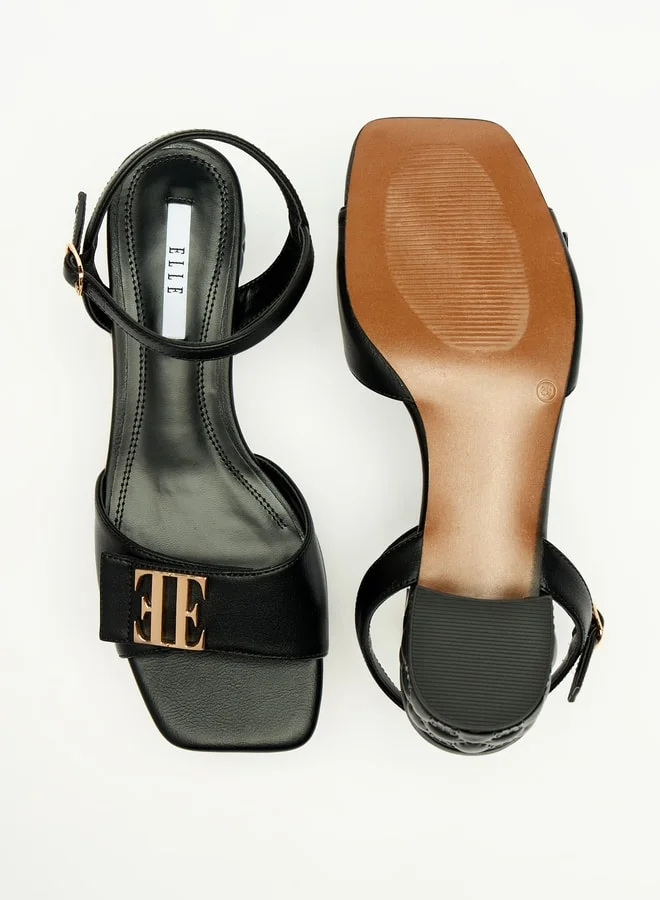 ايل Women's Solid Sandals with Buckle Closure and Block Heels
