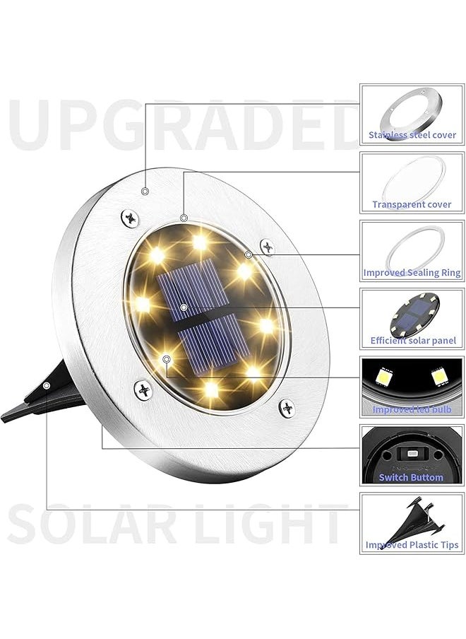 erorex - Cyy 8 Pack Solar Ground Lights 8 Led Solar Lights Outdoor Waterproof Solar Garden Lights Disk Lights Landscape Lighting For Lawn Ground Pathway Yard Driveway Walkway Patio Warm White - Image 1