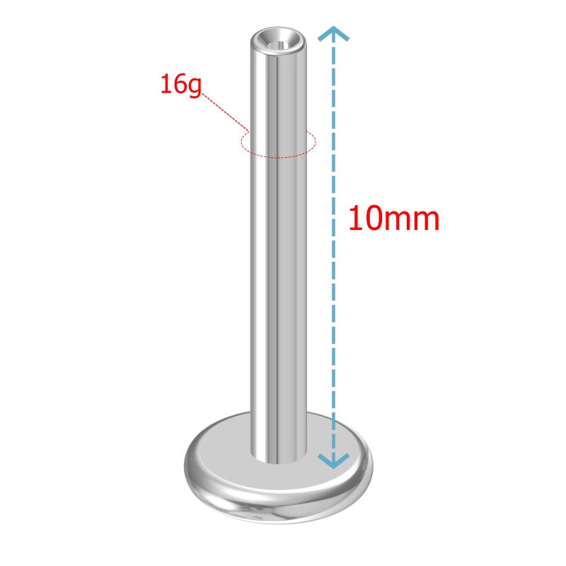 NewkeepsR 16GÃ—10mm Threadless Flat Back Labret Stud Post Replacement, Implant Grade 1.2mm Press Fit Flatback Push In Unthreaded Titanium Bar - Image 2
