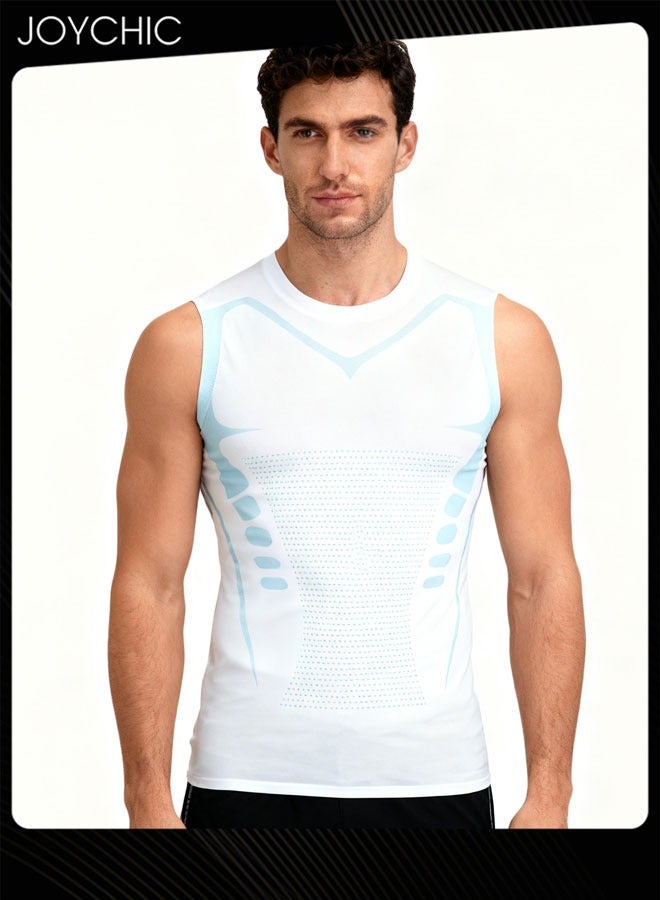 Joychic سترة رياضية للرجال سريعة الجفاف ضيقة عالية المرونة للياقة البدنية كرة السلة الجري التدريب قميص واسع الكتفين لجميع الفصول أبيض - Image 1