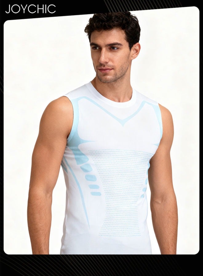 Joychic سترة رياضية للرجال سريعة الجفاف ضيقة عالية المرونة للياقة البدنية كرة السلة الجري التدريب قميص واسع الكتفين لجميع الفصول أبيض - Image 2