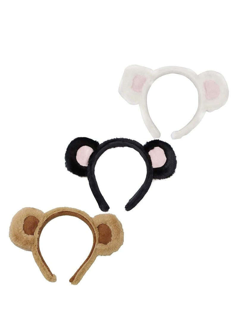 SYOSI 3 Pack Fluffy Bear Ears Headband lovely Animal Ears Hairdband Headwear Fun Shower Makeup Hair Hoop for Girls Womens - Image 1