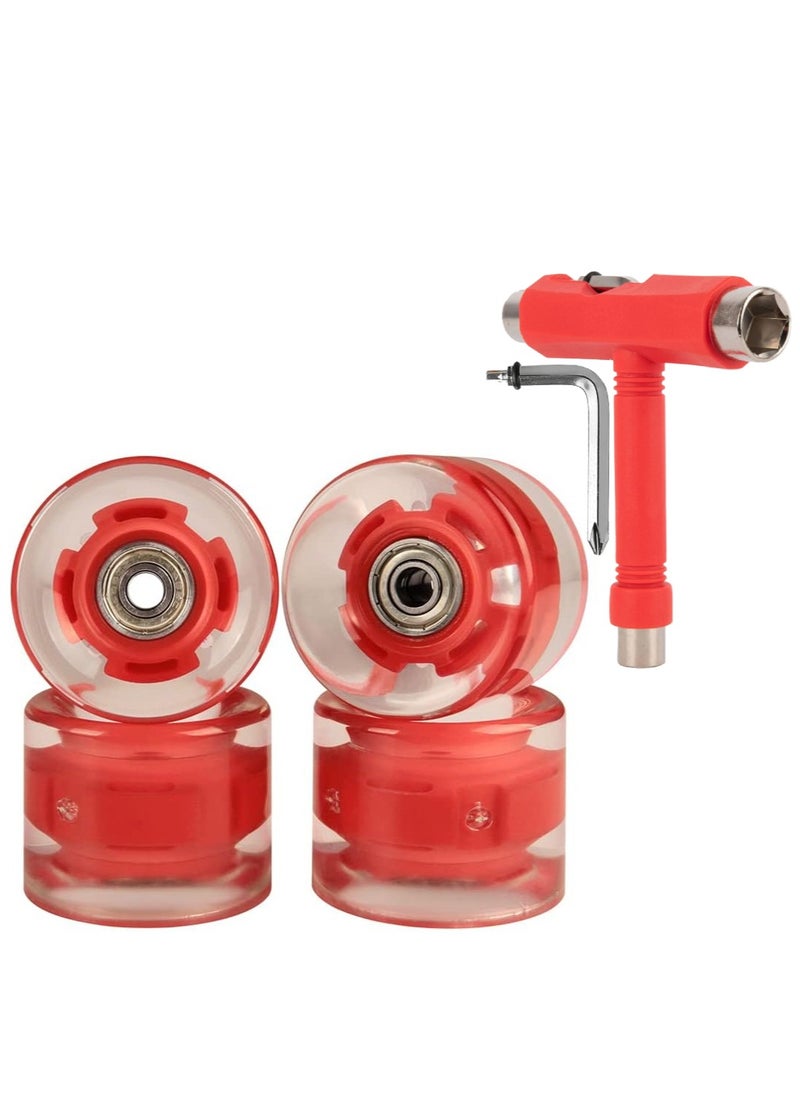 Generic 60x45MM 78A LED Light Skateboard Wheels With Bearings 4PCS With T-Tool, Red  - Image 1