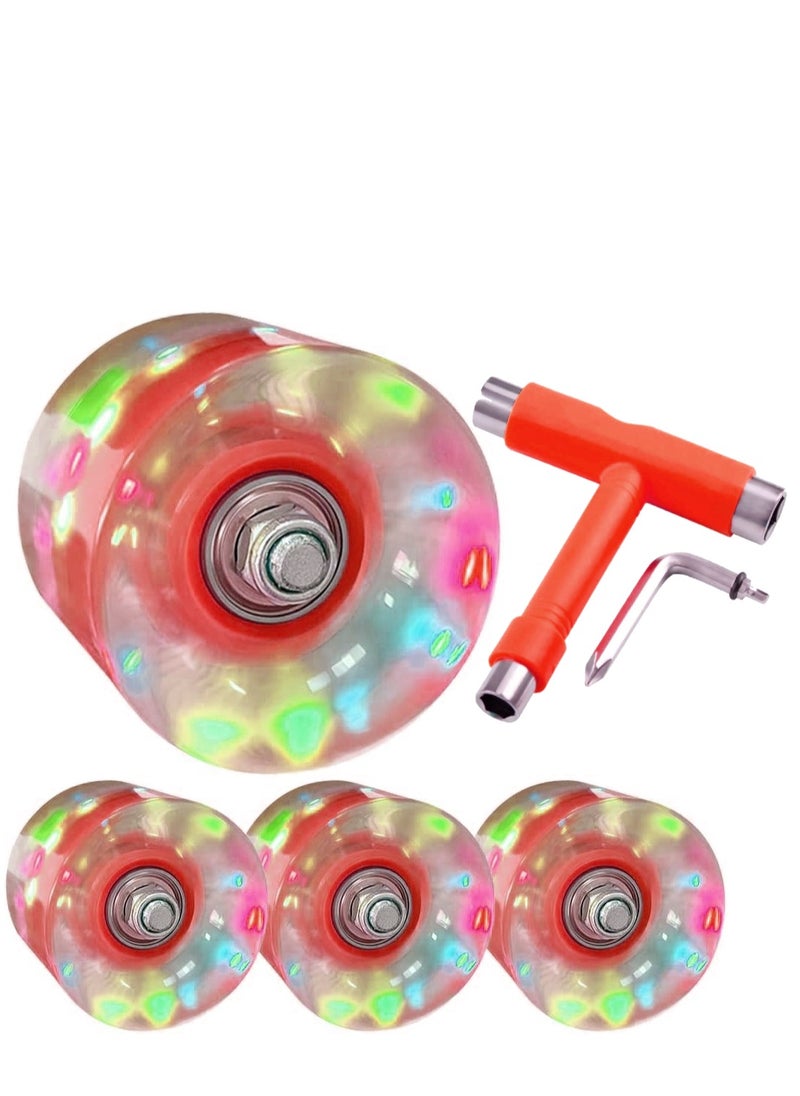 Generic 60x45MM 78A LED Light Skateboard Wheels With Bearings 4PCS With T-Tool, Red  - Image 2