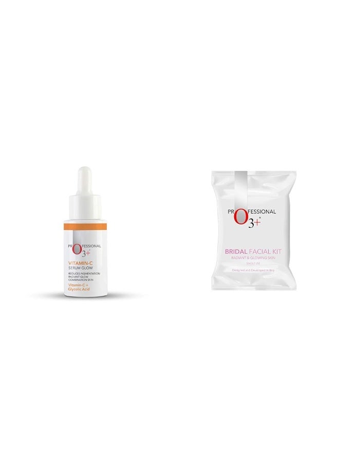 O3+ Vitamin C Serum Glow- Face & Neck Serum- Combination Skin-30ml & O3+ Bridal Facial Kit for Radiant & Glowing Skin - Suitable for All Skin Types (120g Combo - Image 1