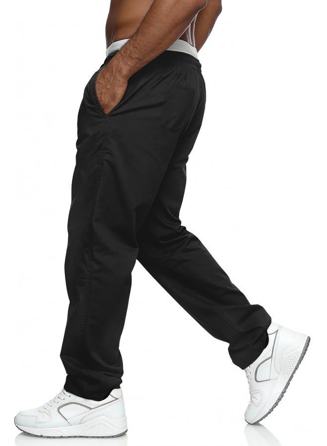 Comdecevis Mens Casual Pants Drawstring Elastic Waist Hiking Sweatpants with Pockets Straight Leg Cargo Pants, Black, L - Image 5