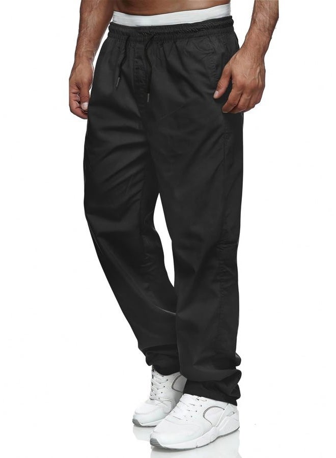 Comdecevis Mens Casual Pants Drawstring Elastic Waist Hiking Sweatpants with Pockets Straight Leg Cargo Pants, Black, L - Image 1