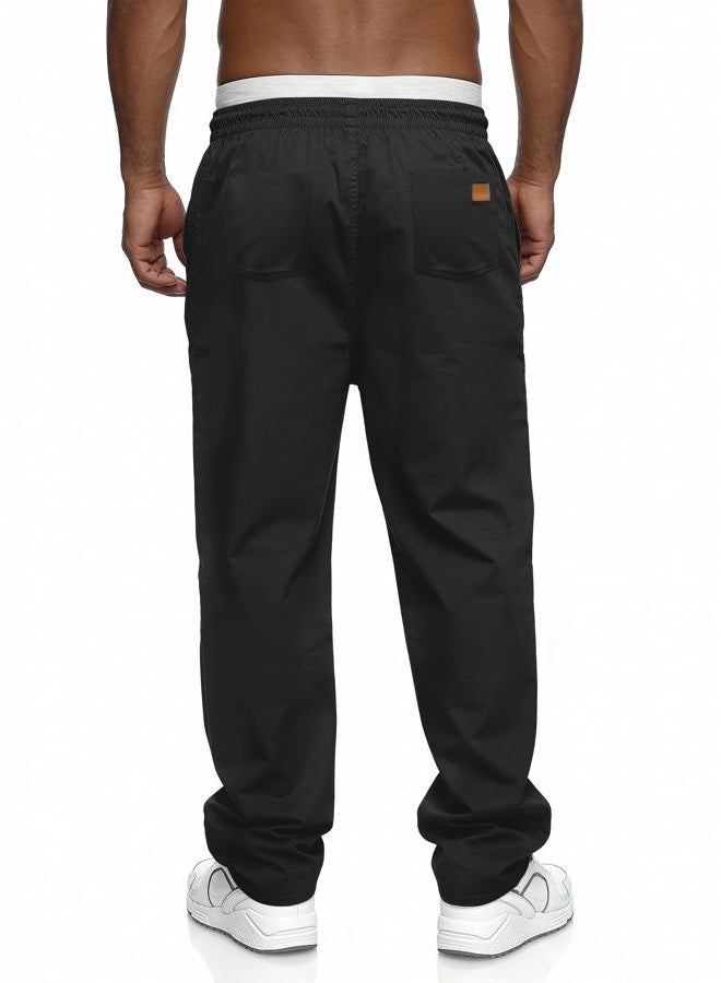 Comdecevis Mens Casual Pants Drawstring Elastic Waist Hiking Sweatpants with Pockets Straight Leg Cargo Pants, Black, L - Image 4