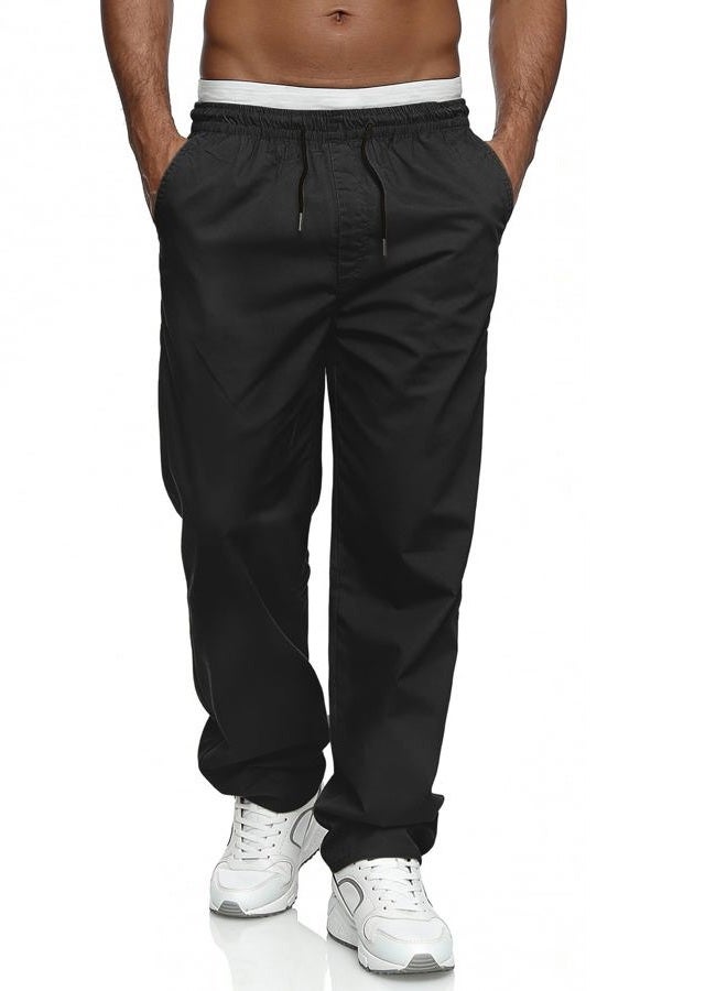 Comdecevis Mens Casual Pants Drawstring Elastic Waist Hiking Sweatpants with Pockets Straight Leg Cargo Pants, Black, L - Image 2
