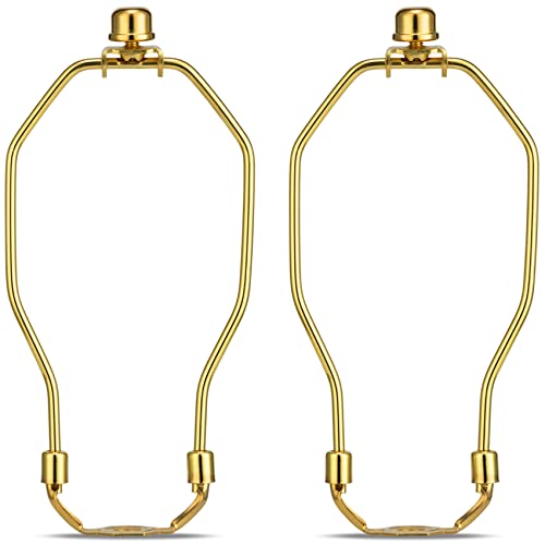 Qc Lamp Shade Holder, 2 Set 7 Inch [Heavy Duty] Lamp Harp Holder with 3/8 Standard Saddle + Lamp Finial Caps for Table and Floor Lamps (Polished Brass) - Image 1