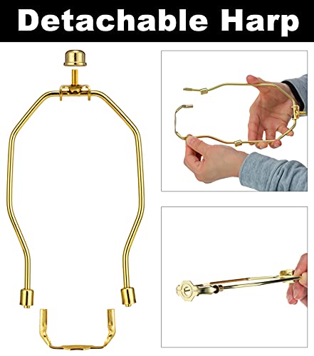 Qc Lamp Shade Holder, 2 Set 7 Inch [Heavy Duty] Lamp Harp Holder with 3/8 Standard Saddle + Lamp Finial Caps for Table and Floor Lamps (Polished Brass) - Image 4