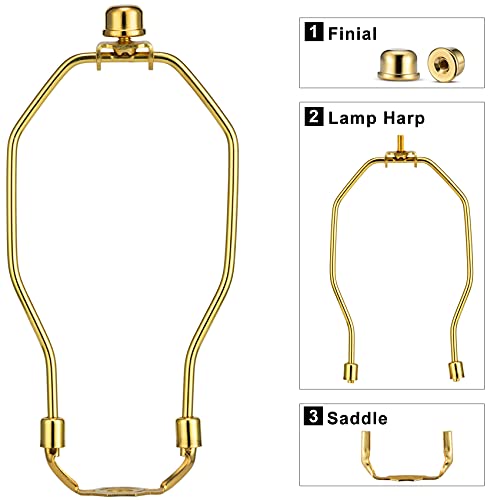 Qc Lamp Shade Holder, 2 Set 7 Inch [Heavy Duty] Lamp Harp Holder with 3/8 Standard Saddle + Lamp Finial Caps for Table and Floor Lamps (Polished Brass) - Image 2