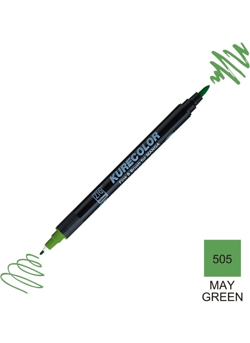 Zig Kurecolor Mangaka Fine&brush Double Sided Pen CNKC-2200 No 505 May Green  - Image 2