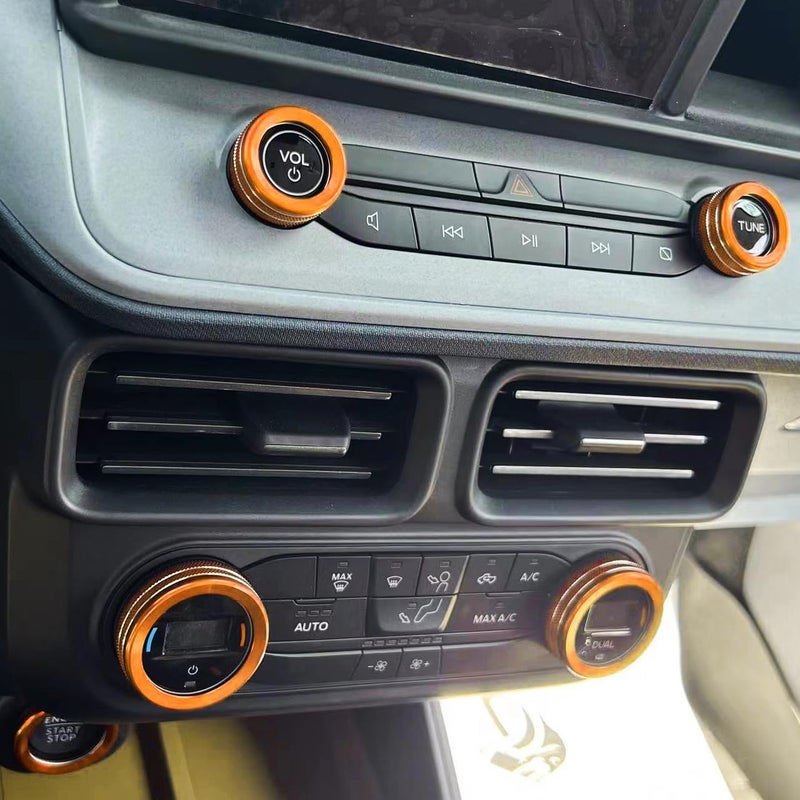 BORUIEN for Ford Maverick 2022 2023 2024 Interior Accessories Decor Air Conditioner AC 4WD Engine Start Stop Headlight Volume Radio Control Switch Knob Cover 7PCS Aluminum Alloy (Orange, 2022-2024) - Image 3