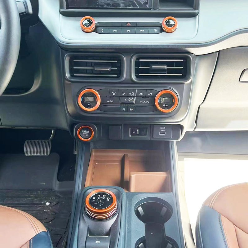 BORUIEN for Ford Maverick 2022 2023 2024 Interior Accessories Decor Air Conditioner AC 4WD Engine Start Stop Headlight Volume Radio Control Switch Knob Cover 7PCS Aluminum Alloy (Orange, 2022-2024) - Image 5