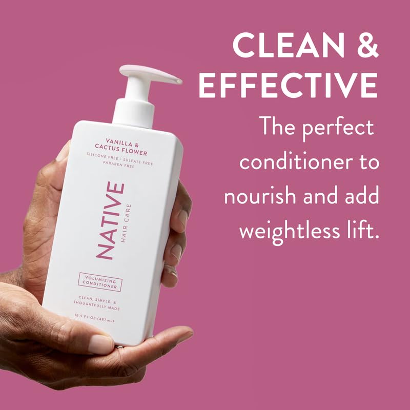 Native Vanilla & Cactus Flower Volumizing Conditioner contains Naturally Derived Ingredients| All Hair Types - Color & Treated, Fine to Dry Damaged |Sulfate & Dye Free, 16.5 fl oz each (2 Pack) - Image 2
