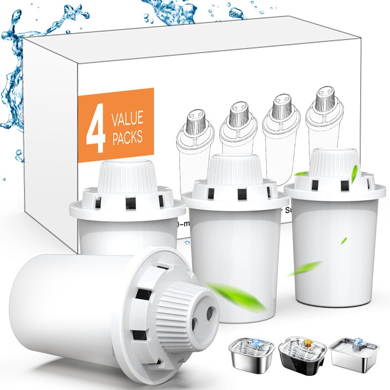 petnf Dog Water Fountain Filters Replacement 4 Packs, 2 Months Set of Replacement Filters for Large Pet Cat Water Fountain Dog Water Bowl Dispenser, Compatible with D2223/D2322/D2340/D2341 Models - Image 1