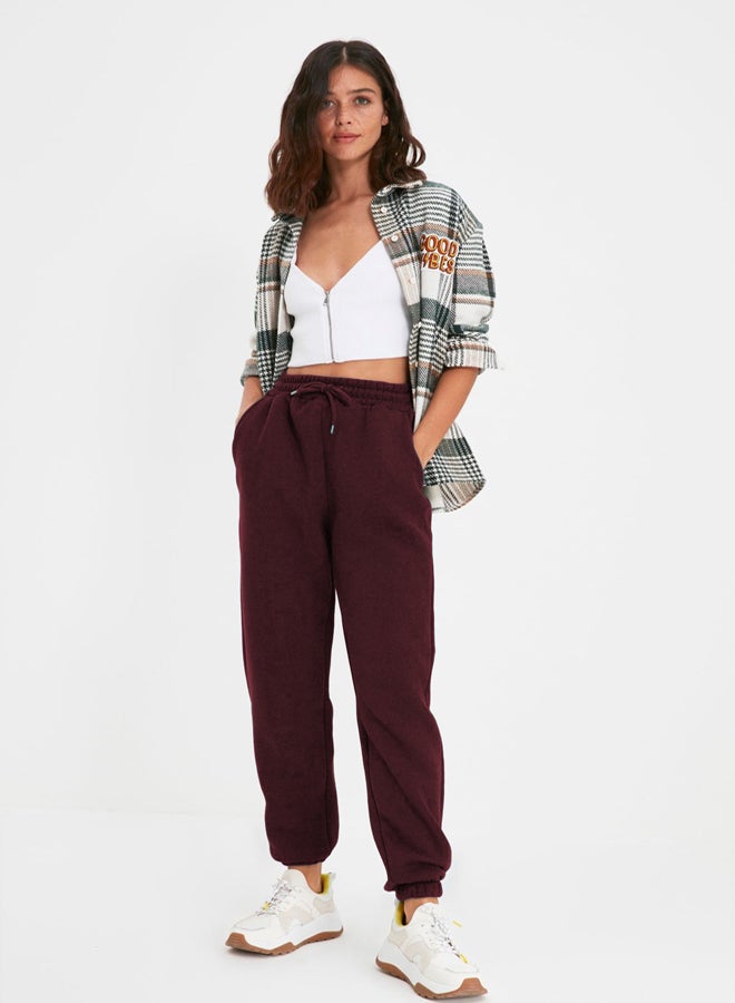 trendyol Claret Red Thick Polar Fleece Basic Knitted Sweatpants TWOAW22EA0468  - Image 1