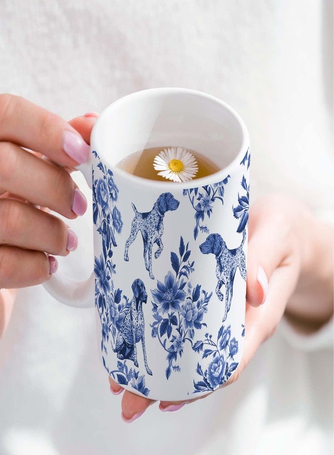 RVEAFA Pointers Blue French Toile Mug Cup, German Shorthaired Pointer Lover Gifts for Women, Blue Chinoiserie Toile Coffee Cup for Pointer Mom, Dog Lovers Tea Coffee Mug Birthday Gifts for Dog Owners - Image 4