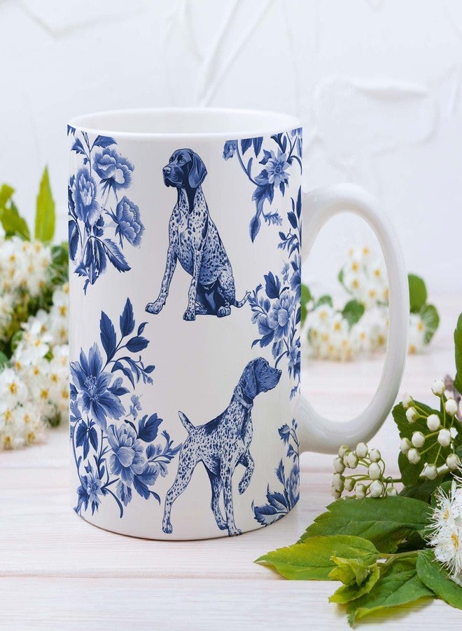 RVEAFA Pointers Blue French Toile Mug Cup, German Shorthaired Pointer Lover Gifts for Women, Blue Chinoiserie Toile Coffee Cup for Pointer Mom, Dog Lovers Tea Coffee Mug Birthday Gifts for Dog Owners - Image 1